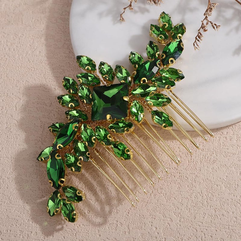 Rumtock Handmade Statement Emerald Crystal Gold Hair Comb for Wedding Brides Bridesmaid Women Hair Accessories Jewelry (Emerald) - Image 3